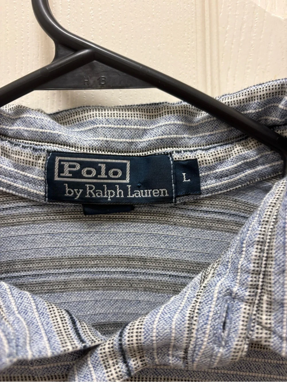 Vintage polo Ralph Lauren Striped Short-Sleeve Polo in Light Blue and Gray